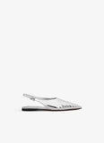 SILVER ART DECO FLAT SLINGBACKS IN MIRROR CALFSKIN