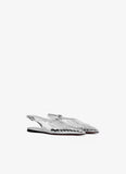 SILVER ART DECO FLAT SLINGBACKS IN MIRROR CALFSKIN