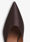 DARK BROWN CUBE THONG MULES IN SATIN