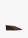 DARK BROWN CUBE THONG MULES IN SATIN