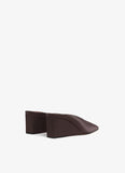 DARK BROWN CUBE THONG MULES IN SATIN