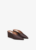 DARK BROWN CUBE THONG MULES IN SATIN