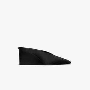 ALAIA BLACK CUBE THONG MULES IN SATIN