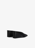 BLACK CUBE THONG MULES IN SATIN