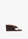 DARK BROWN CUBE THONG MULES IN SATIN