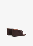 DARK BROWN CUBE THONG MULES IN SATIN