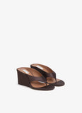 DARK BROWN CUBE THONG MULES IN SATIN