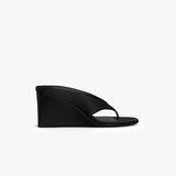 BLACK CUBE THONG MULES IN SATIN