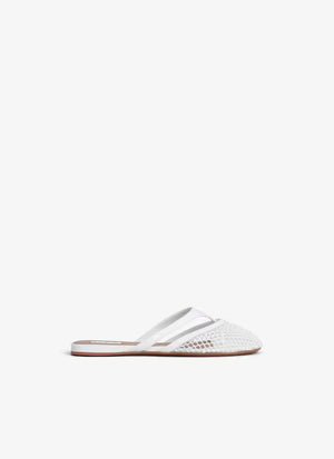 ALAIA BLACK INFRADITO FLAT MULES IN FISHNET AND LEATHER 