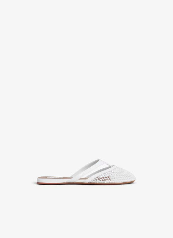 ALAIA BLACK INFRADITO FLAT MULES IN FISHNET AND LEATHER