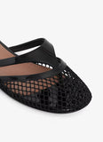 INFRADITO FLAT MULES IN FISHNET AND LEATHER