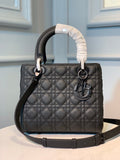 Medium Lady Bag Black Ultramatte Cannage Calfskin