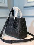 Medium Lady Bag Black Ultramatte Cannage Calfskin