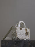Latte Graphic Cannage Calfskin Medium Lady D-Joy Bag
