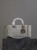 Latte Graphic Cannage Calfskin Medium Lady D-Joy Bag