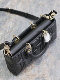 Lady D-Joy Handbag Black Embossed Quilted Pattern