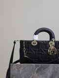 Lady D-Joy Handbag Black Embossed Quilted Pattern