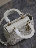Lady Handbag White Embossed Quilted Pattern