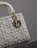 Lady Handbag White Embossed Quilted Pattern