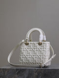 Lady Handbag White Embossed Quilted Pattern