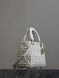 Lady Handbag White Embossed Quilted Pattern