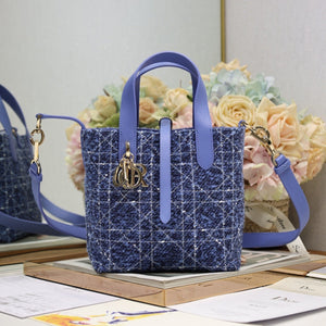 Small-sized Toujours Vertical Handbag Blue Tweed