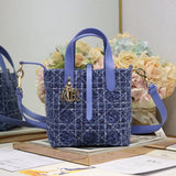 Small-sized Toujours Vertical Handbag Blue Tweed