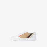 Check and Leather Sneakers Optic white