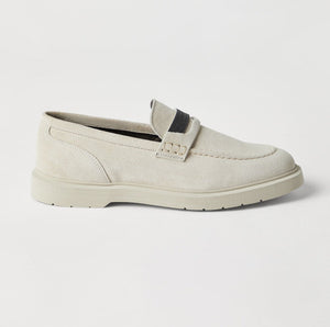Suede penny loafer white