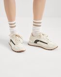 Suede and bonded cotton twill runners with precious stripe