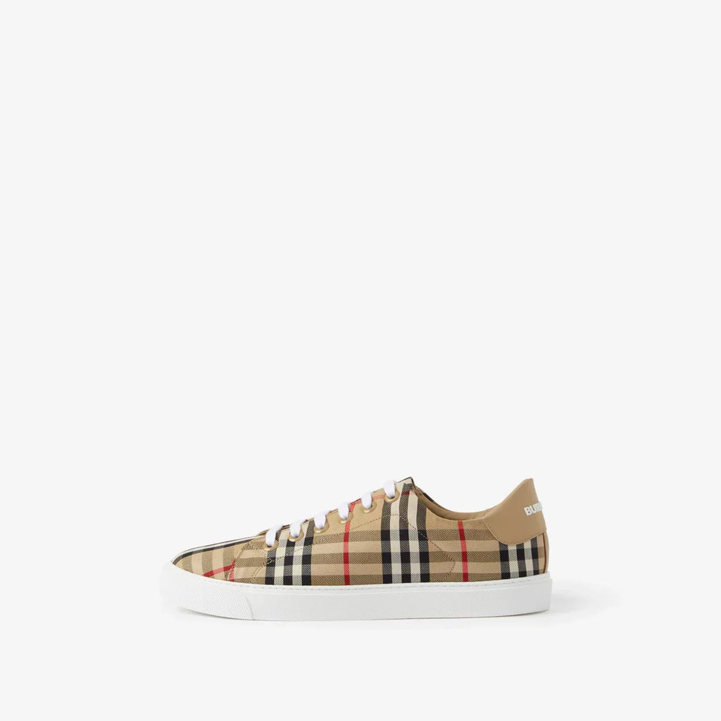 Male Female Check and Leather Sneakers Archive beige