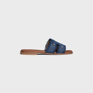 CELINE BLUE MARINA FRINGED MULE IN DENIM