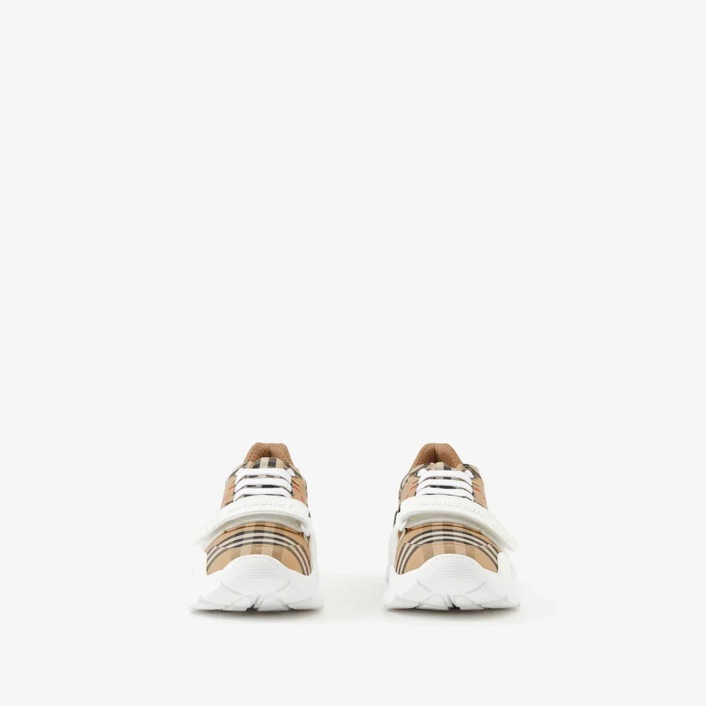 Check and Leather Sneakers