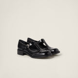 Brushed leather T-strap brogue shoes