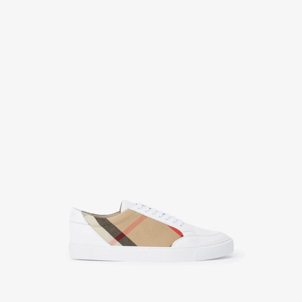  Check and Leather Sneakers Optic white