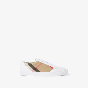   Check and Leather Sneakers Optic white