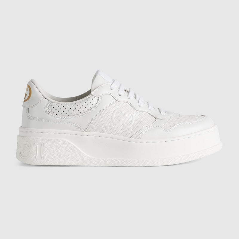 GG Women's sneaker White embossed leather with smooth leather details