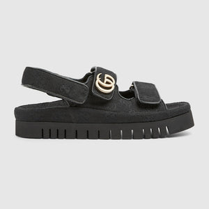 GG Women's sandal with Double G black GG canvas
