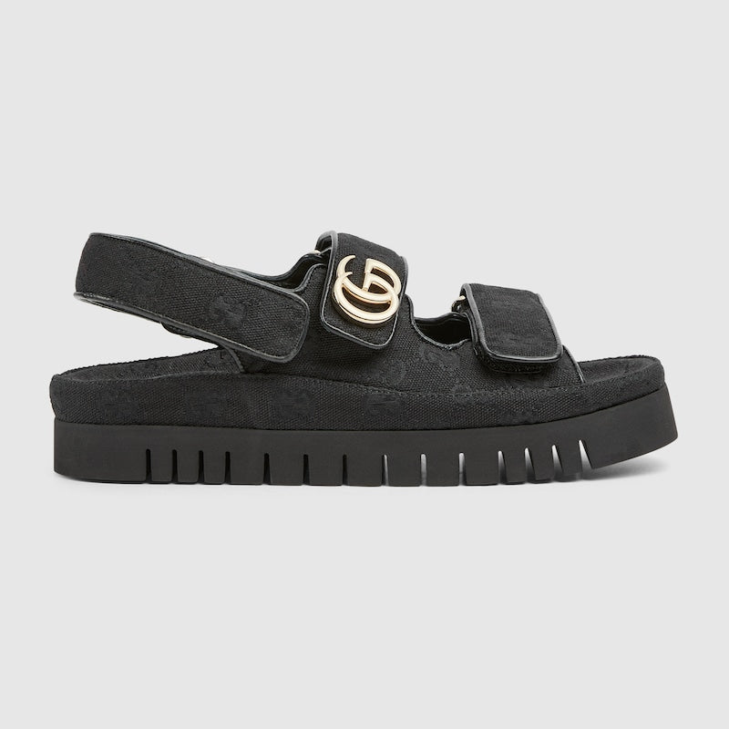 GG Women's sandal with Double G black GG canvas