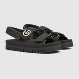 Women's sandal with Double G black GG canvas
