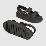 Women's sandal with Double G black GG canvas