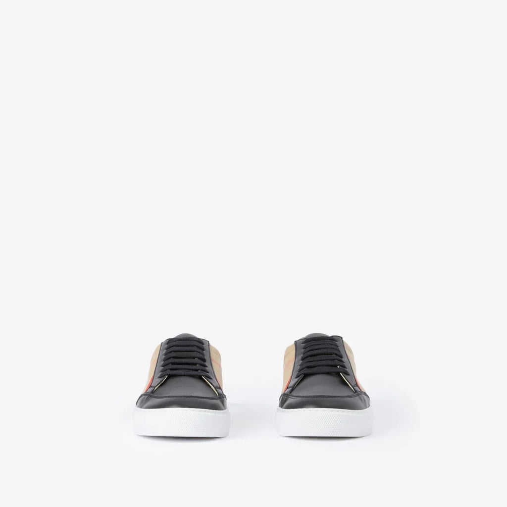 Check and Leather Sneakers Black