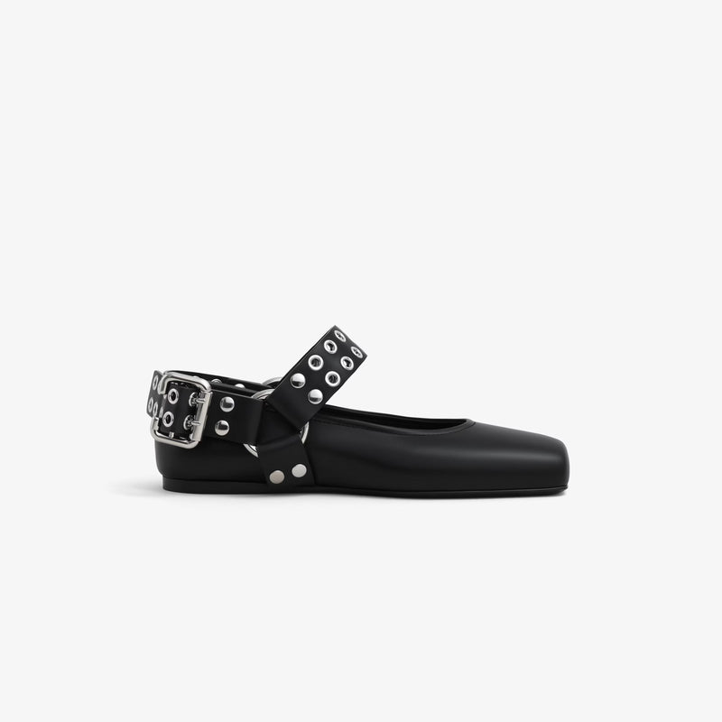 BIKER BALLET FLATS IN CALFSKIN