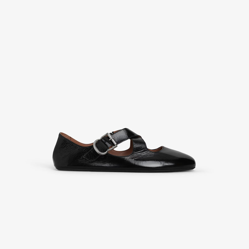 CRISS CROSS BALLET FLATS IN PATENT CALFSKIN BLACK