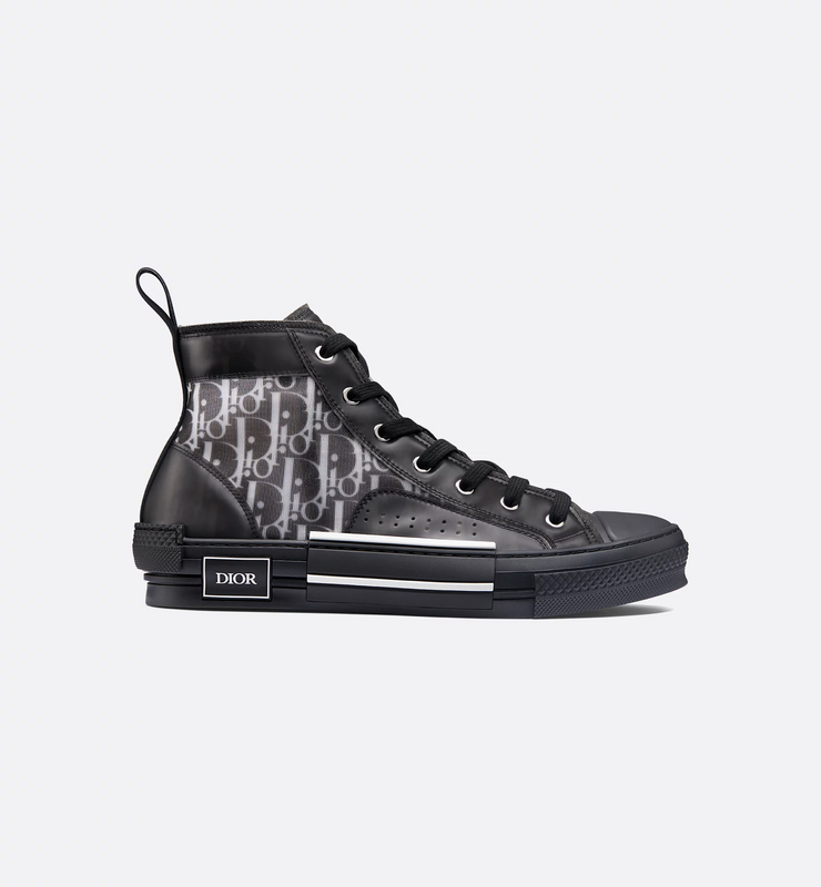 B23 High-Top Sneaker Black and White Oblique Canvas with Black Calfskin