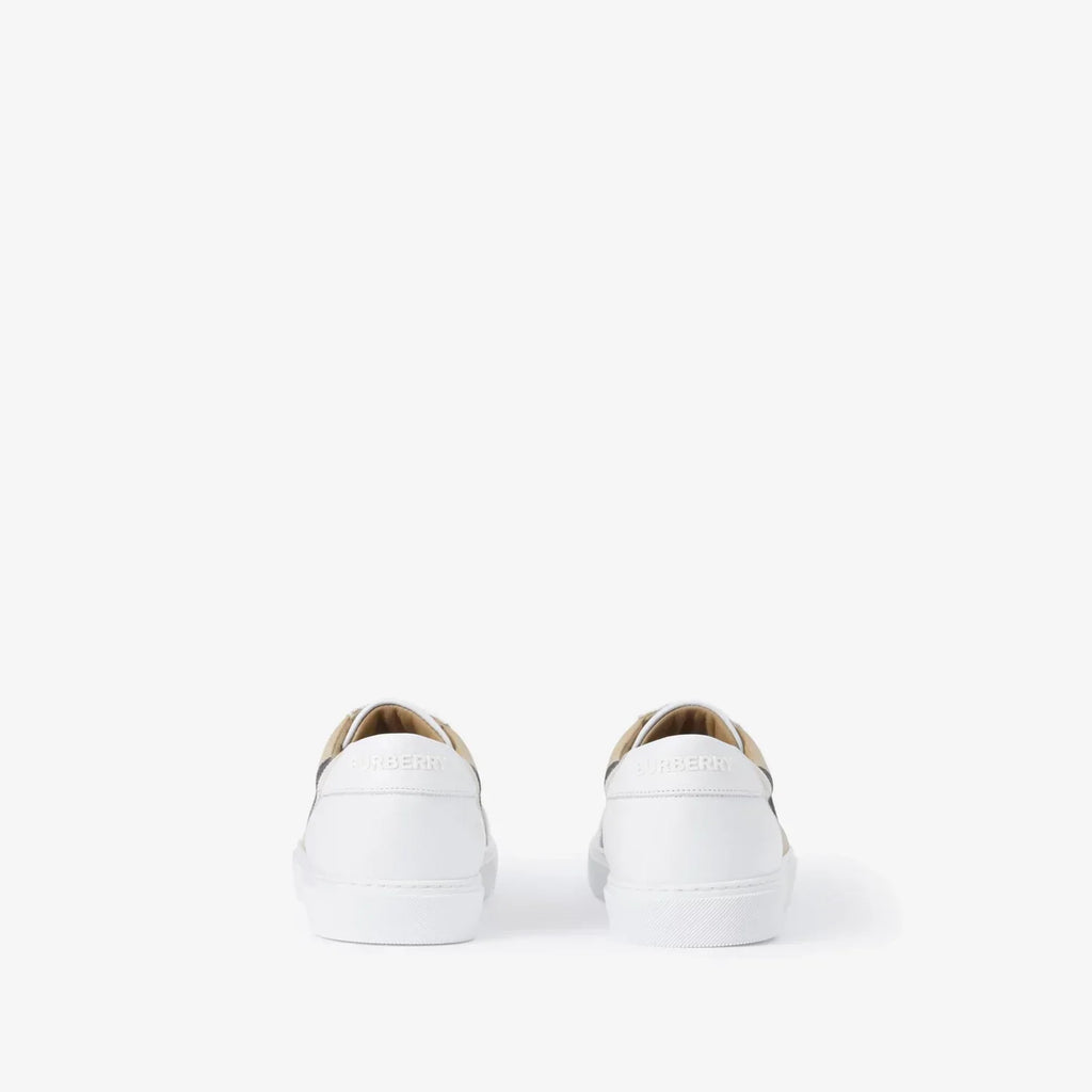 Check and Leather Sneakers Optic white