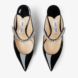 Bing 65 Black Patent Leather Mules with Crystal Strap