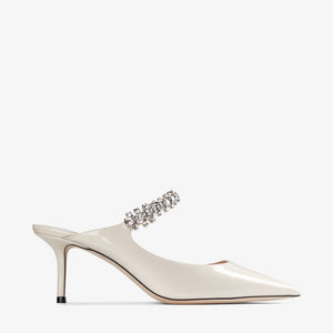 jimmychoo Bing 65 Black Patent Leather Mules with Crystal Strap