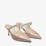 Bing 65 Ballet Pink Patent Leather Mules with Crystal Strap