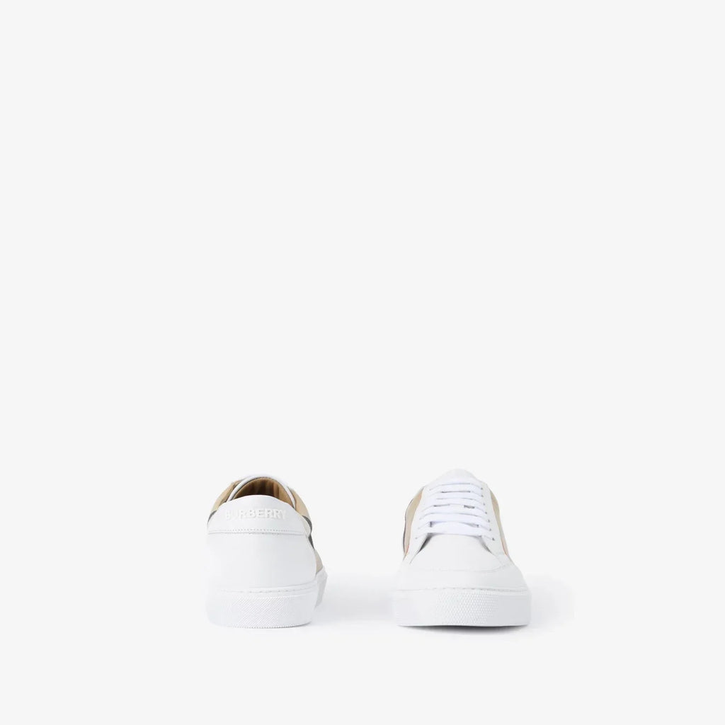 Check and Leather Sneakers Optic white